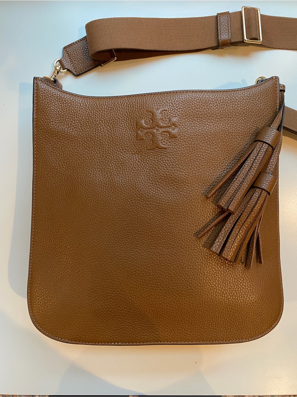 Tory Burch Thea Brown Pebbled Leather Crossbody - Picture 2 of 6